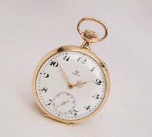 MINŐSÉGI OMEGA CHATON KÖVES ,14K ARANY ZSEBÓRA,1920 ÉVEK