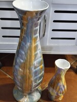 Gyönyörű kerámia váza pár – Egyedi folyatott mázas iparművészeti darabok (42 cm és 19,5 cm)