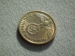 Németország, horogkeresztes birodalmi 10 Pfennig (Reichspfennig), 1939 J