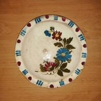 Mezei virágcsokros népi kerámia falitányér - átm. 20 cm