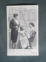 Képeslap,fotó művészet,férfi,kislány,hőlgy,nő,család modell,korhű ruházat,divat,1905-