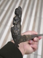 Antik szecessziós bronz sétapálca - „Léda és a hattyú" aktos markolattal (96 cm)