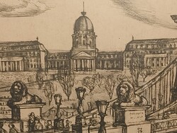 Szabó Vladimir rézkarc : a pesti Lánchíd-főnél