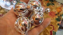 Set of 4 Painted Glass Ornaments / Christmas Tree Decorations, 3 cm, Good Condition