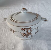 Vintage japán porcelán cukortartó – Arany bambusz minta (1950-60-as évek)
