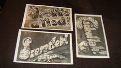 3 db grafikai szerelmes üdvözlő lap, kb. 40-es évekből