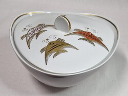 Gyönyörú Wallendorf halakkal díszített dúsan aranyozott hibátlan állapotú porcelán kínáló tál 18 cm.