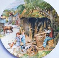 Royal Doulton angol dísztányér - vidéki életkép, a kosárfonó