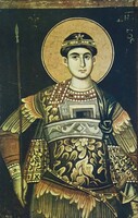 2B811 Szent Demeter antik freskó másolat fatáblán 32 x 20 cm