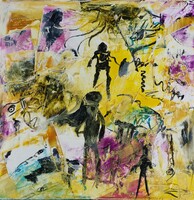 Baján Ildikó painting 50 x 50. Grotesque association.