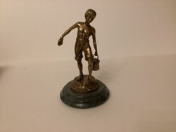 Boy with a bucket, copper statue, without markings, m: 14.5 cm.