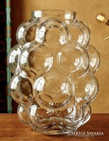 Vintage stílusú buborékos üveg váza – 25 cm-es magasság, víztiszta, különleges és teljesen hibátlan