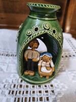 Rare Szűcs Andrea Folk Art Ceramics (Tiszafüred) Signed Nativity Scene / Candle Holder – Perfect Condition!