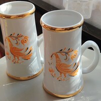 Hollóházi népi motívumos porcelán korsók