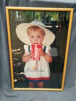 Retro Coca-Cola poharas kislány kép, üvegezett keretben - 52 x 77 cm.