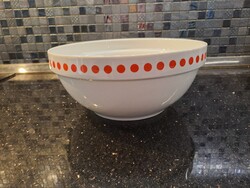 Ritka, óriás retro Alföldi piros pöttyös porcelán tál (26x11 cm)