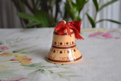 Vintage kerámia emlékcsengő – Miskolc-Tapolca, kézzel festett népi mintás, 6 cm