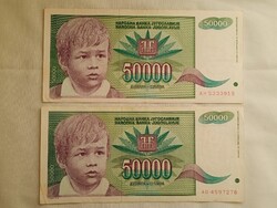 Papírpénz 059 - Jugoslavija 50 000 dinara 2db egyben 1992