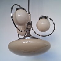 Art deco - Bauhaus 3 karos - 4 égős nikkelezett csillár felújítva - krémszínű búrák