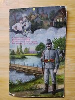 Antik lap, katona és hölgy, nő, társaságában, 1916-ból