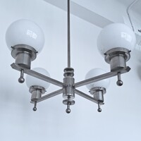 Art deco - Streamline 4 karos nikkelezett csillár - tejüveg gömb búrák