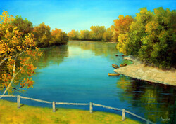 Lantos György: Ősz a sárospataki Bodrog parton 50x70 cm