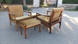 Mid century skandináv style fotel pár és lábtartóik