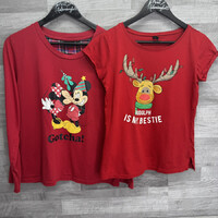 Sinsay Rudolf, Disey Mickey and Minnie Mouse karácsonyi mintás piros női felső szett S-M