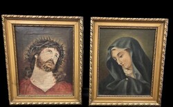 Régi Jézus és Mária szentképpár – aranyozott Hoffmann-keretek, vászon