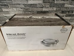 Új Rösle „Moments” 38x25,5 cm ovális nemesacél sütőtál (Bräter) dobozában!