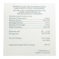 Magyarország,2000 forint 1996 - Honfoglalás - Certifikáció