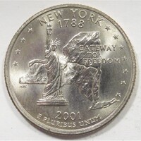 USA,quarter dollar 2001 D - New York aUNC+ nikkel