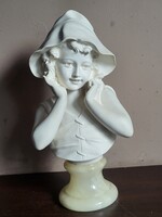 Gyönyörű antik/vintage mellszobor: "Mosolygó lány szalmakalapban" – Studio Prof. G. Bessi