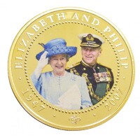 Cook-szigetek,1 dollar 2007 - Erzsébet és Fülöp gyémánt jubileuma - színezett UNC nikkel