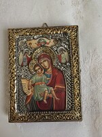 Nagyon szép ikon domború ezüst, arany színű rátéttel.