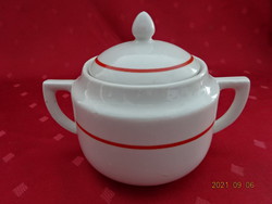 Zsolnay porcelán cukortartó, antik, pajzspecsétes, piros csíkkal. Vanneki!