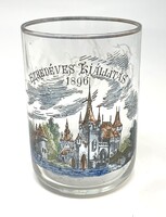 1896 Ezredéves Kiállítás milleniumi emlék pohár Vajdahunyad vára látképével Fick Józsefa gravírral