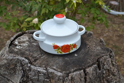 Mitterteich Bavaria German Porcelain Covered Soup Bowl – Retro Orange-Red Rose Pattern