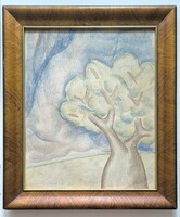 Járitz Józsa(1893-1986): Fa tájban. Jelzett festmény eredeti keretében.