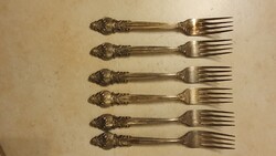 Vintage Soviet Silver-Stamped Flatware Set, 6 Pieces with Rose Pattern