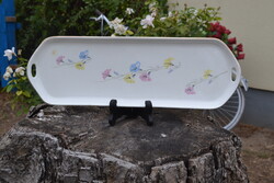 Gránit porcelán hosszúkás kínálótál – retro pasztell virágmintás, 44×14 cm