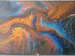 Unique Abstract Acrylic Painting, 60x90 cm Fluid Art Cosmic Storm