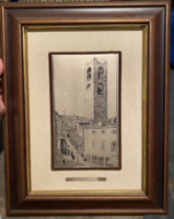 Bergamo Cityscape on 800 Silver Plaque, 11x19 cm!
