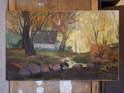 Ugocsai Antal tájkép festménye, olaj, farost, 64x40 cm