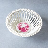 Herendi porcelán kosárka lila Indiai virágkosár mintával