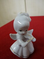 Porcelán angyalka, kézzel festett figura, hegedül a kislány, magassága 6,5 cm. Jókai