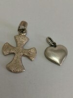 Silver Pendant Pack: Special Sandblasted Cross and Retro Puffy Heart Pendant (925)