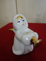 Porcelán angyalka, kézzel festett, trombitás figura, magassága 8,5 cm. Jókai