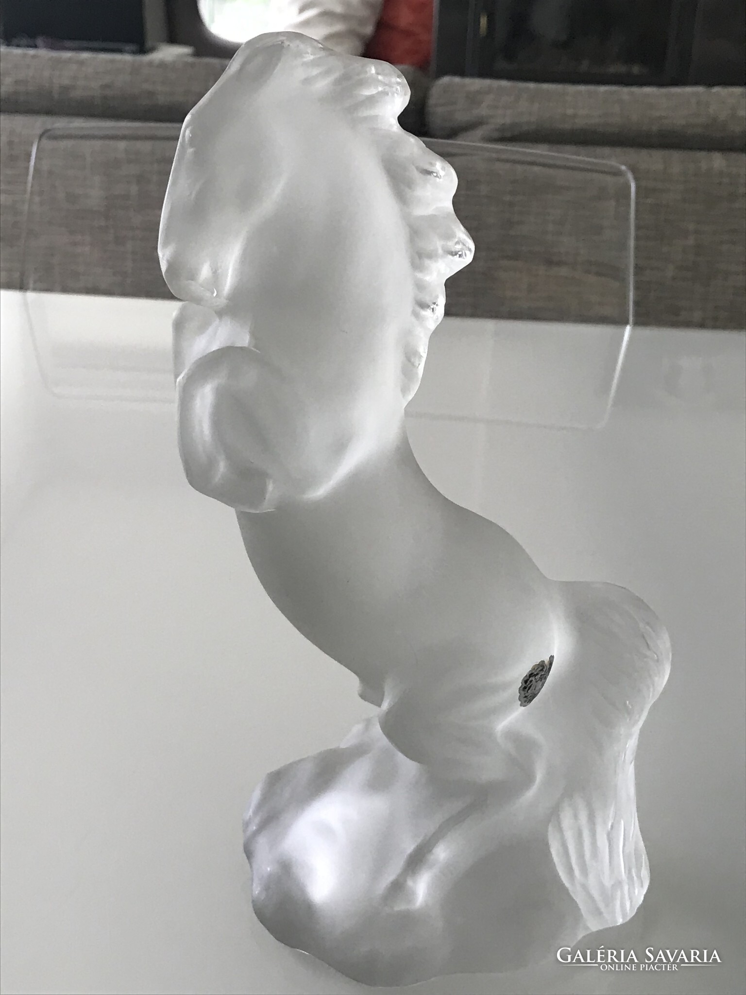 Art deco glass sculpture, Curt Schlevogt glass frost, Mario Petrucci design, 23 cm Glass