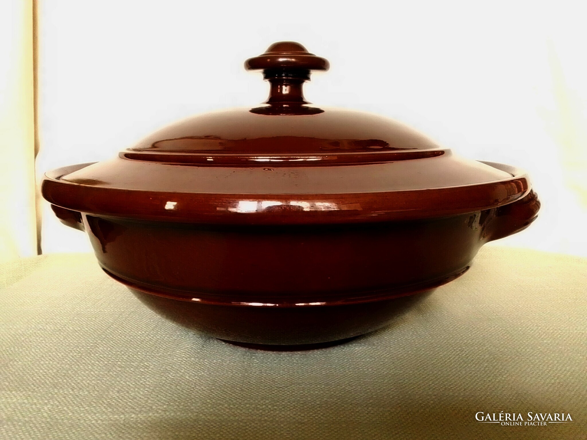 Old huge glazed ceramic lidded oven cooking pot earthenware pot cabbage